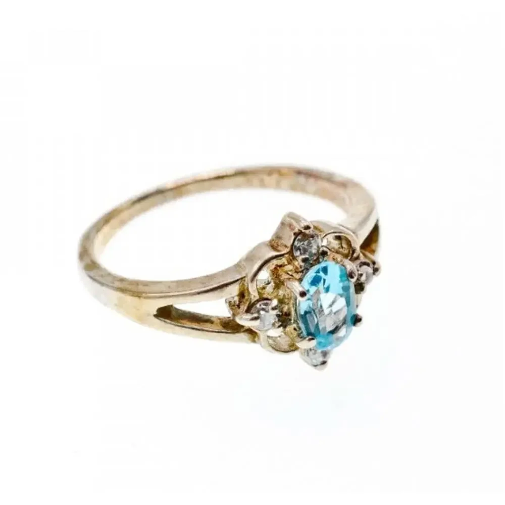 925 Sterling Silver Blue Spinel & CZ Ring Size 6.75